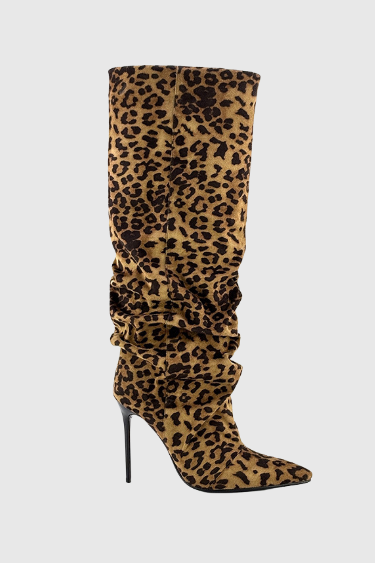 Sailor Suede Ruched Knee High Boots - Leopard