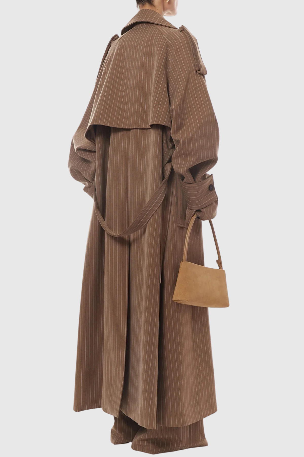 Sakley Striped Trench Coat & Trousers Set - Brown