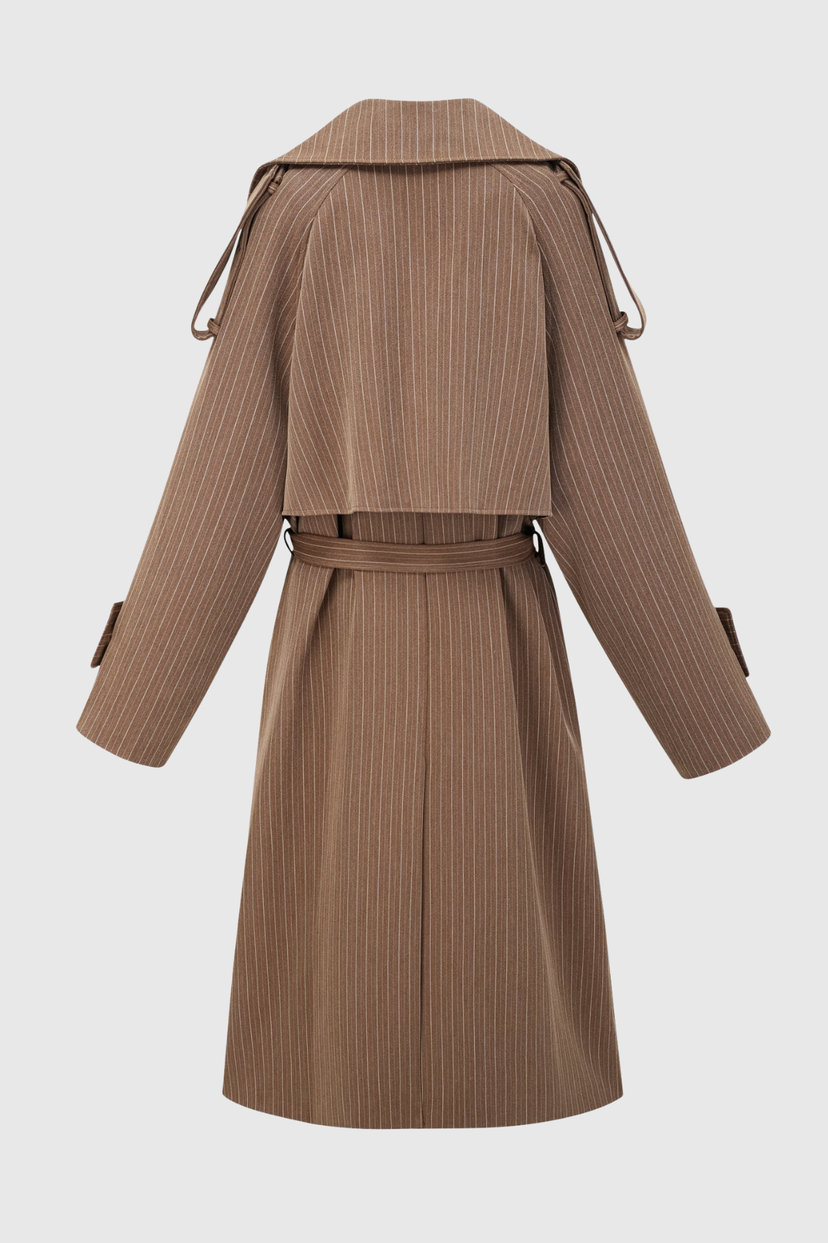 Sakley Striped Trench Coat & Trousers Set - Brown