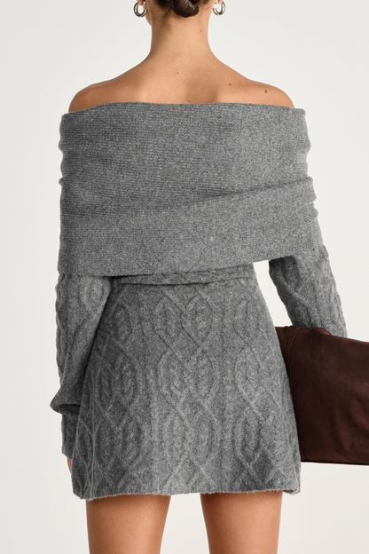 Salaga Off Shoulder Knit Mini Dress - Grey