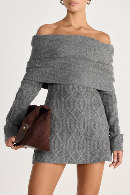 Salaga Off Shoulder Knit Mini Dress - Grey