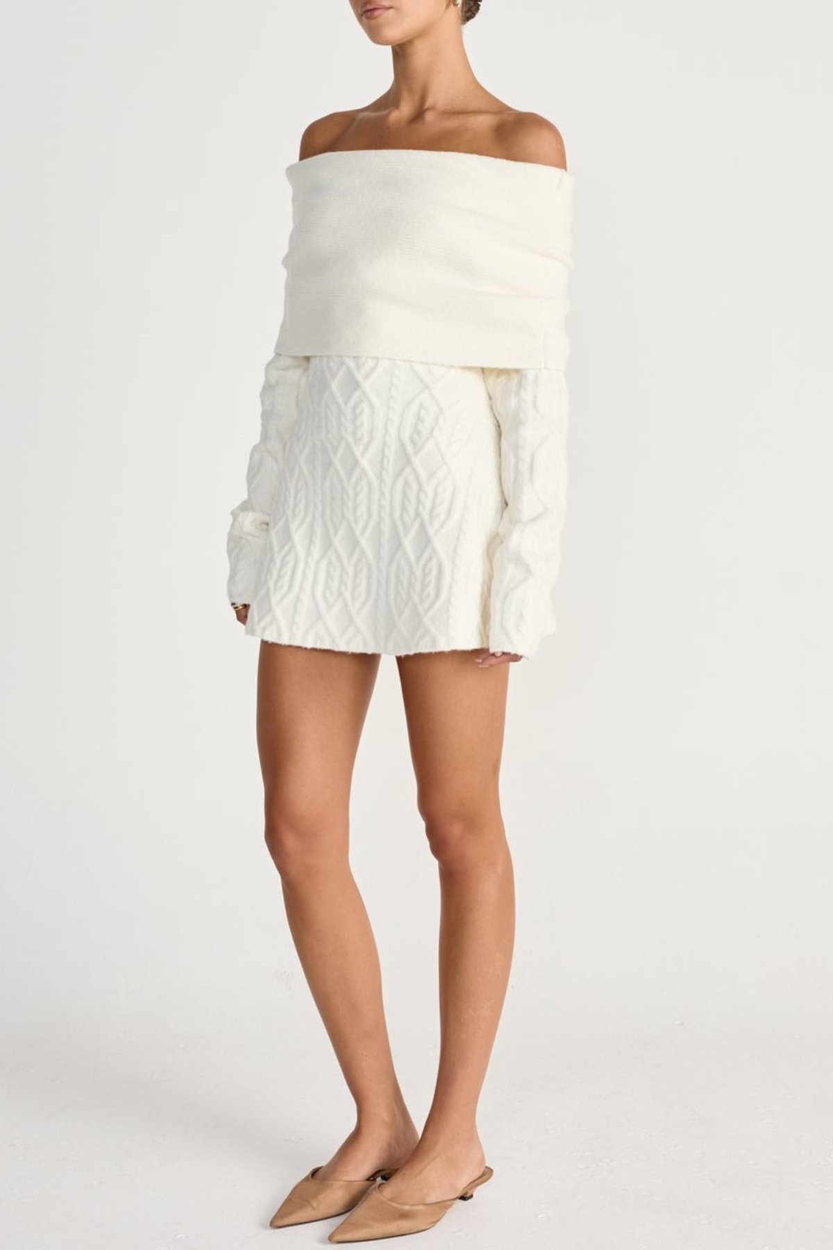 Salaga Off Shoulder Knit Mini Dress - White