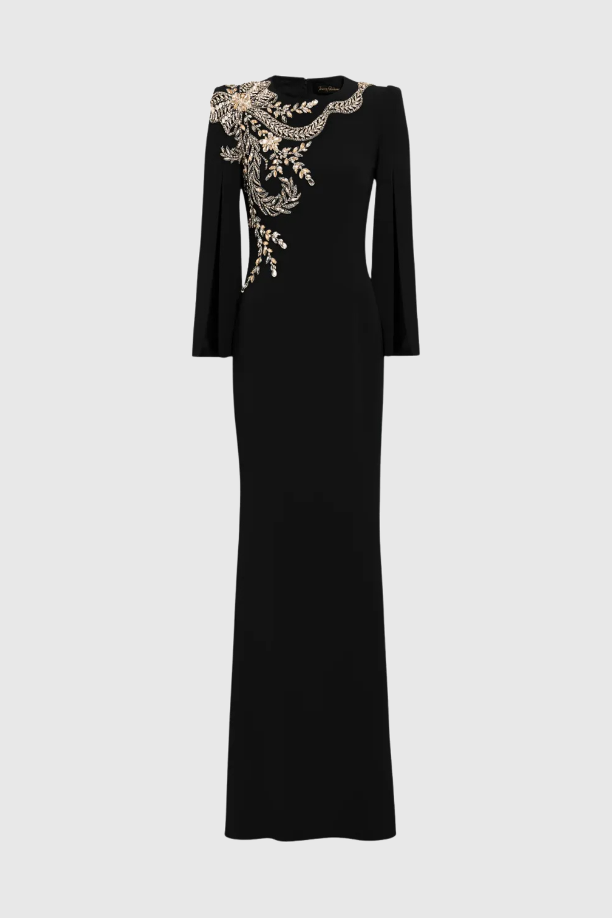 Salama Crystal Embellished Slit-sleeve Maxi Dress - Black