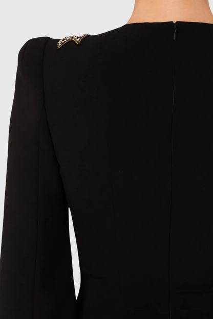 Salama Crystal Embellished Slit-sleeve Maxi Dress - Black