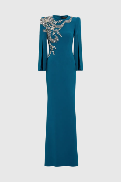 Salama Crystal Embellished Slit-sleeve Maxi Dress - Blue