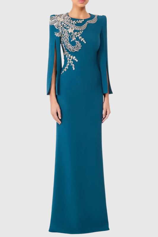 Salama Crystal Embellished Slit-sleeve Maxi Dress - Blue
