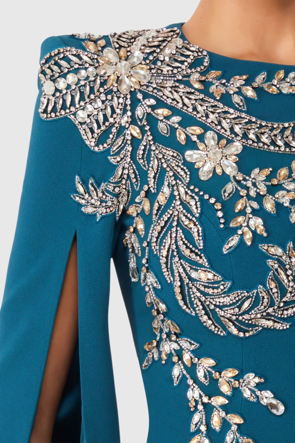 Salama Crystal Embellished Slit-sleeve Maxi Dress - Blue