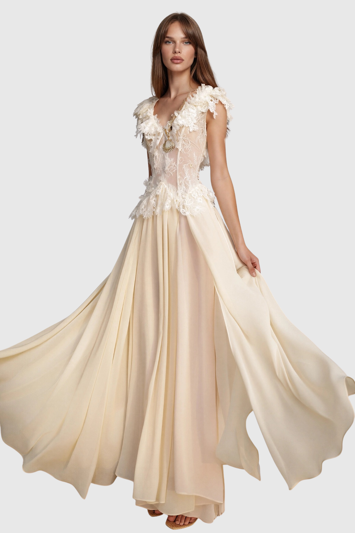 Salto Lace Ruffle Maxi Dress