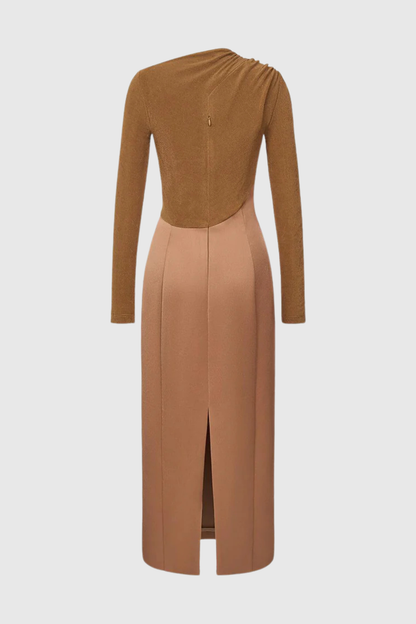Samaro Asymmetric Cutout Panel Midi Dress - Brown
