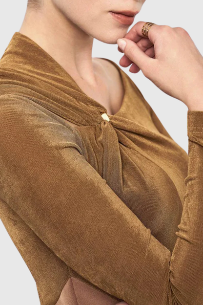 Samaro Asymmetric Cutout Panel Midi Dress - Brown
