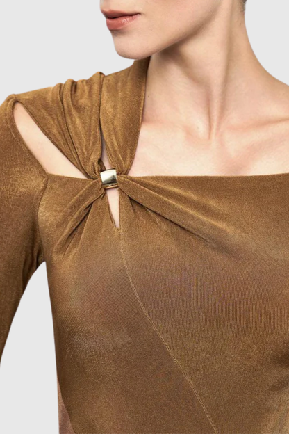 Samaro Asymmetric Cutout Panel Midi Dress - Brown