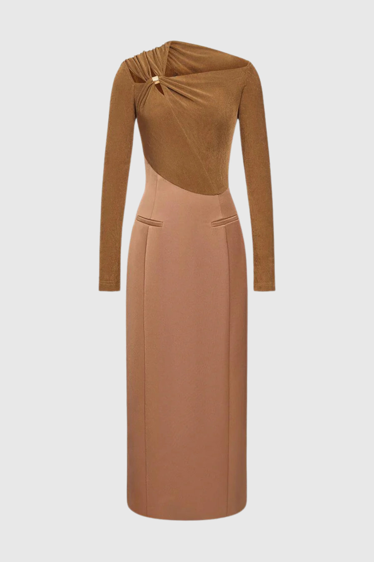 Samaro Asymmetric Cutout Panel Midi Dress - Brown