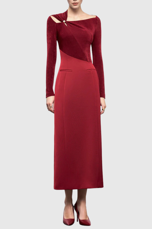 Samaro Asymmetric Cutout Panel Midi Dress - Red