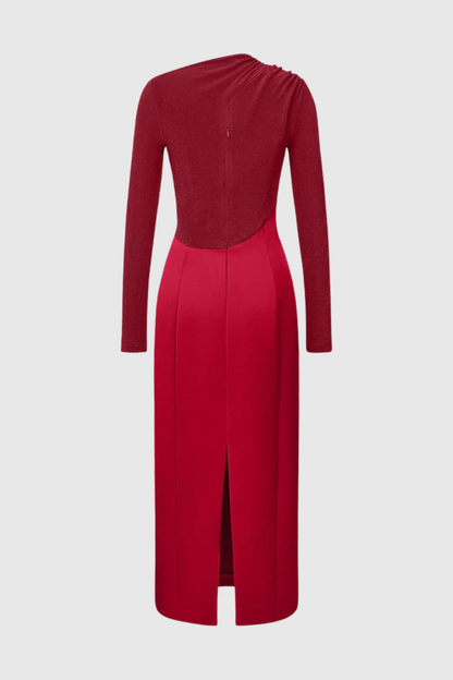 Samaro Asymmetric Cutout Panel Midi Dress - Red