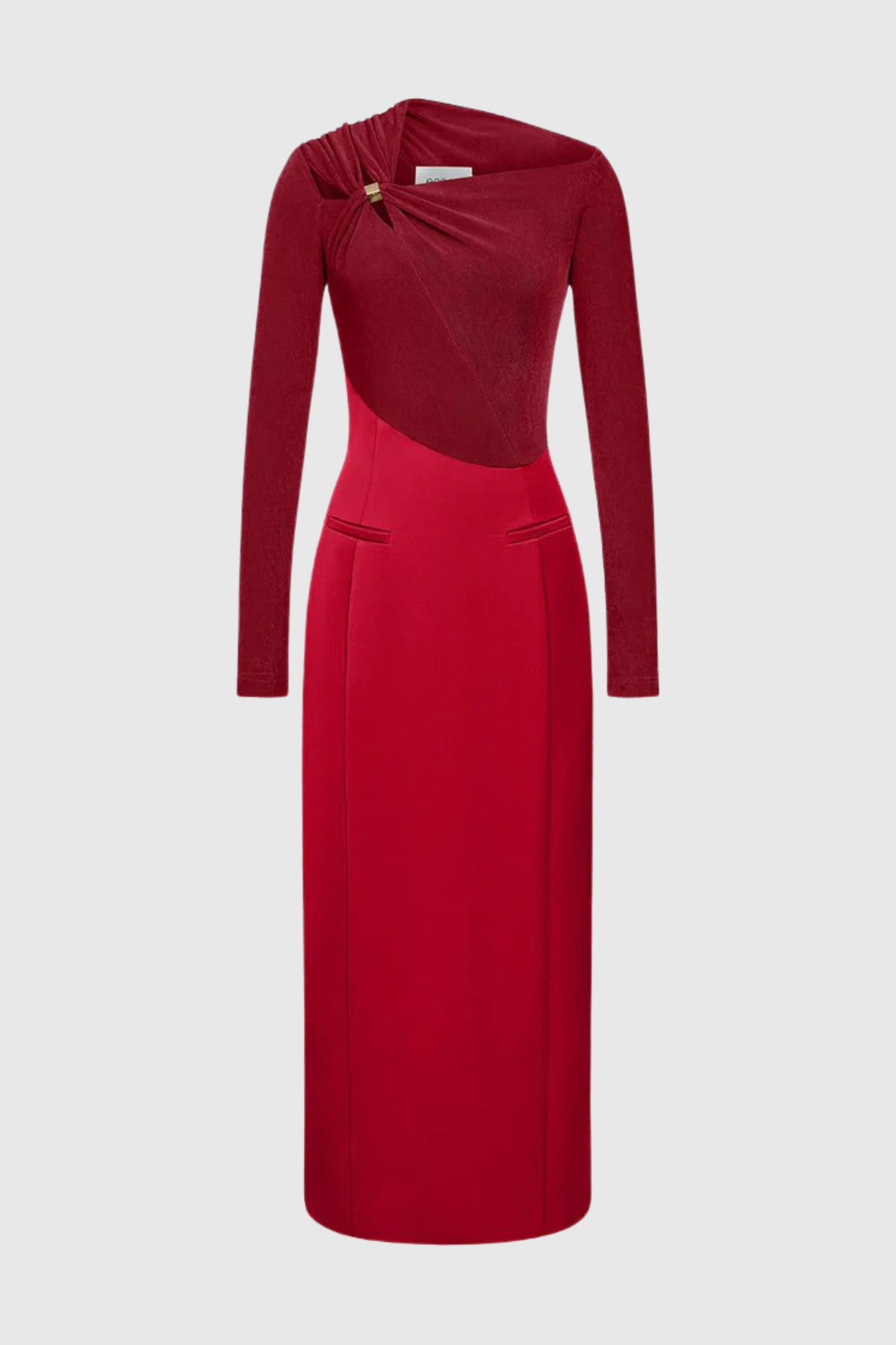 Samaro Asymmetric Cutout Panel Midi Dress - Red