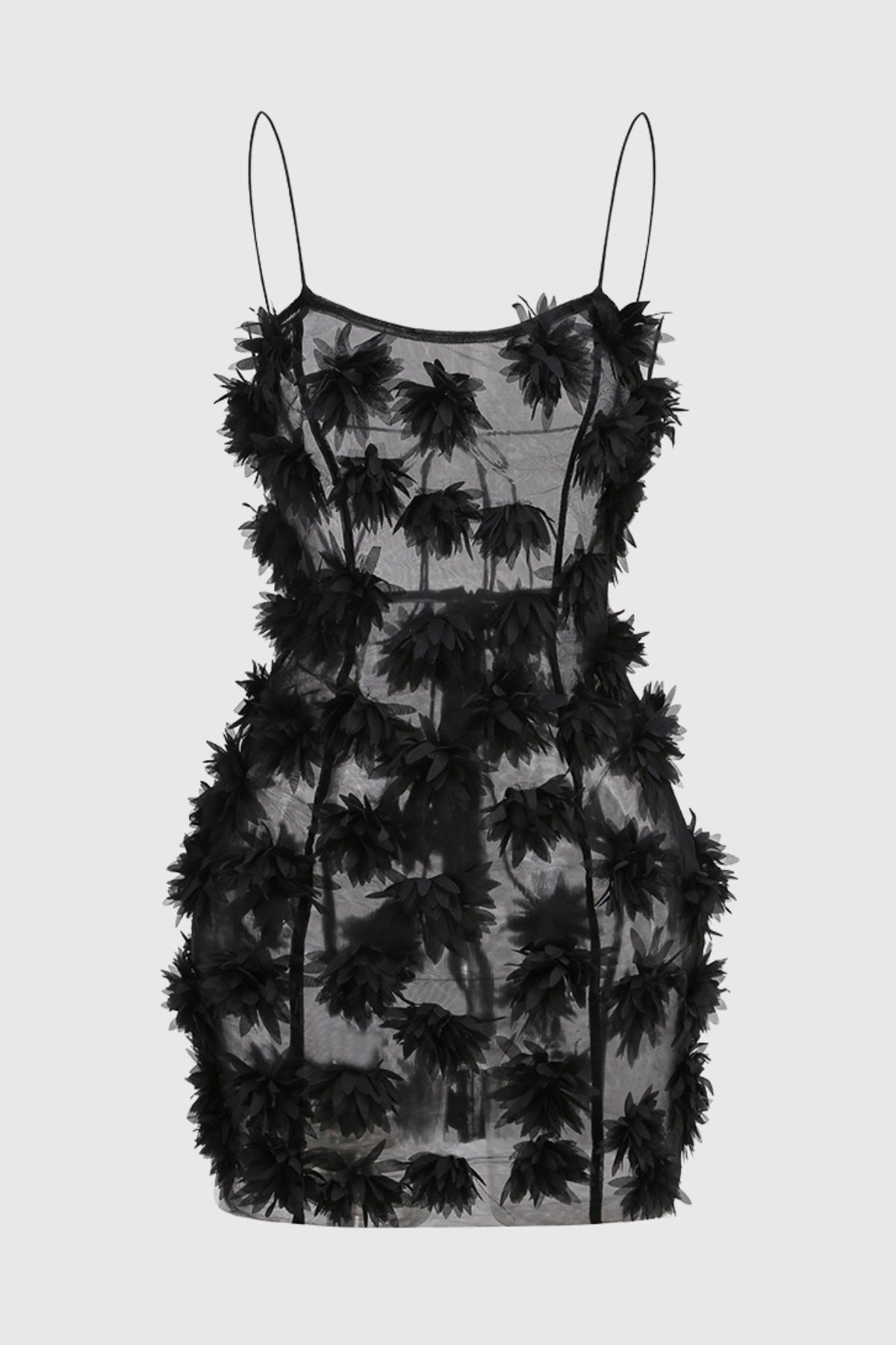 Samir Floral Appliqué Mesh Mini Dress - Black