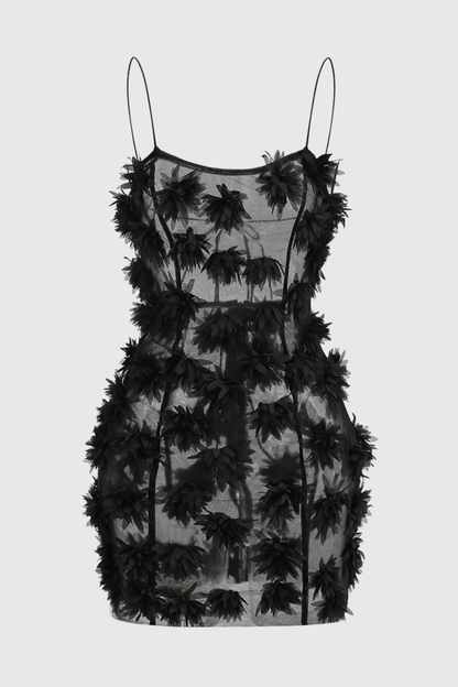 Samir Floral Appliqué Mesh Mini Dress - Black