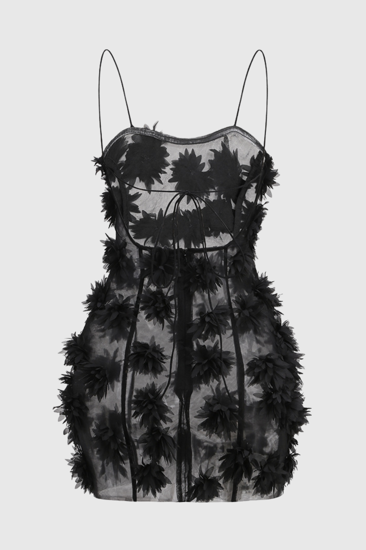 Samir Floral Appliqué Mesh Mini Dress - Black