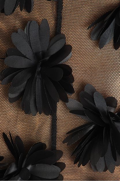 Samir Floral Appliqué Mesh Mini Dress - Black