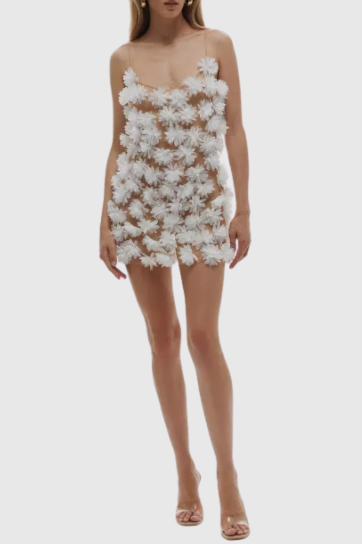 Samir Floral Appliqué Mesh Mini Dress - White