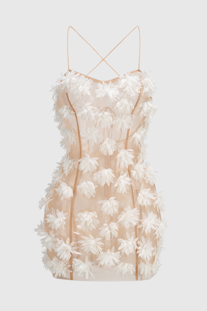Samir Floral Appliqué Mesh Mini Dress - White