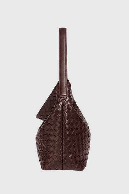Samiya Leather Woven Tote Bag - Wine