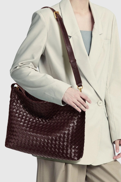 Samiya Leather Woven Tote Bag - Wine