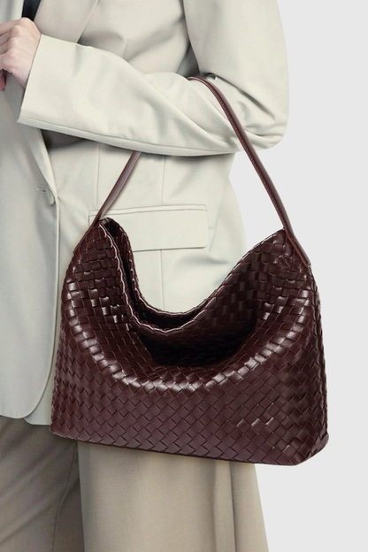 Samiya Leather Woven Tote Bag - Wine