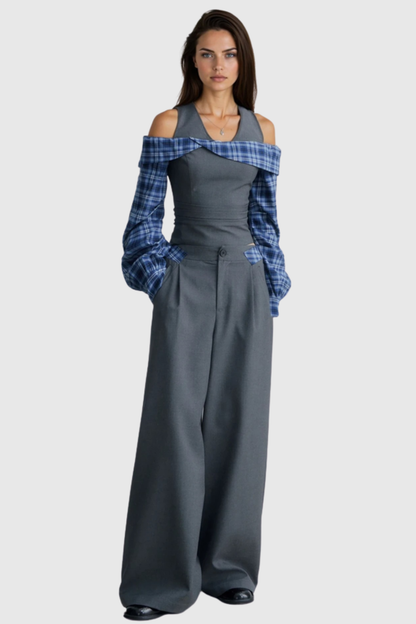 Sampla Halter Plaid Top