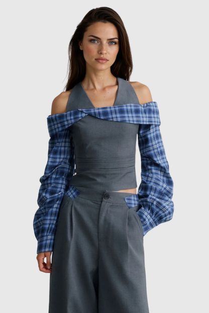 Sampla Halter Plaid Top