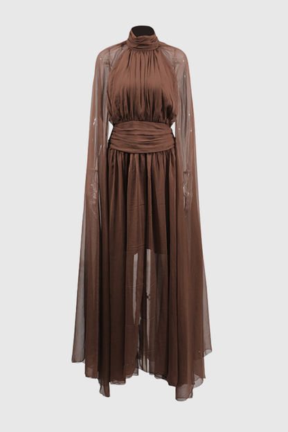 Sanna Cape Sleeve Ruched Maxi Dress