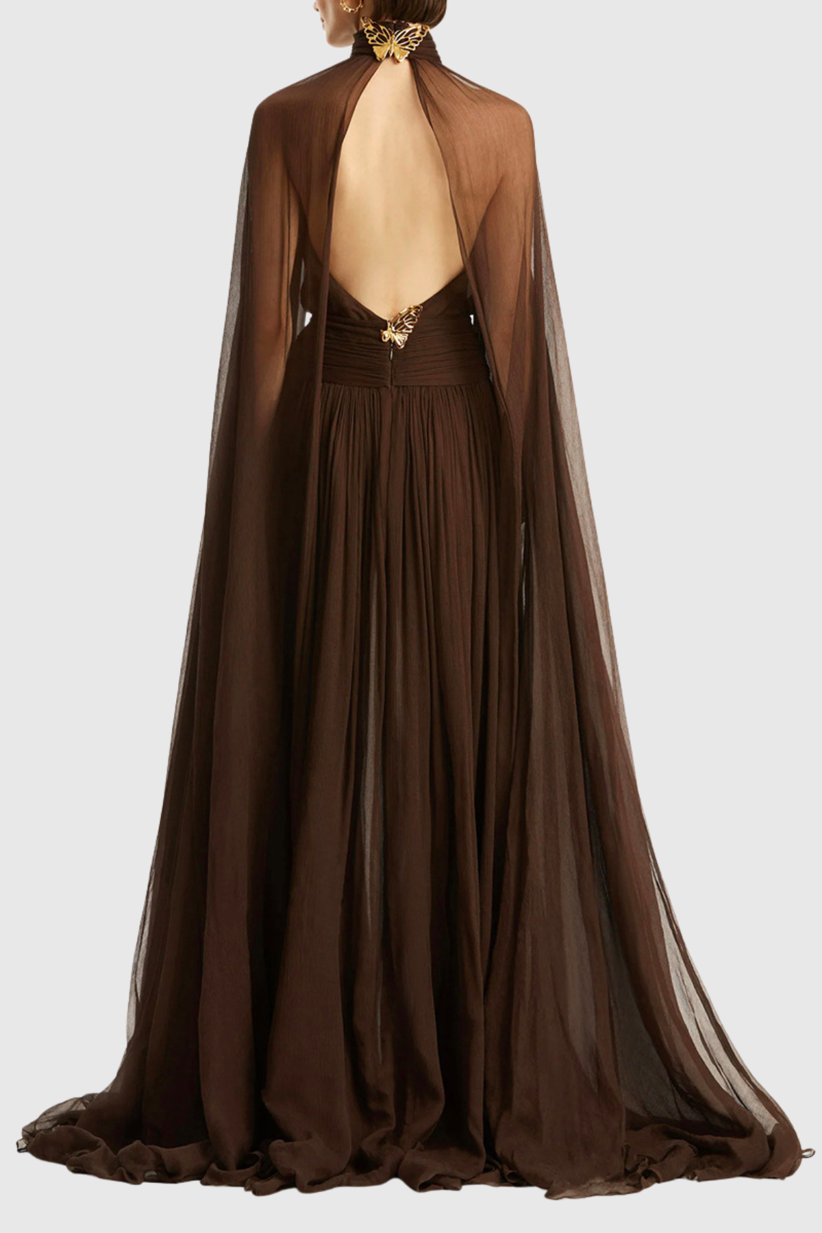 Sanna Cape Sleeve Ruched Maxi Dress