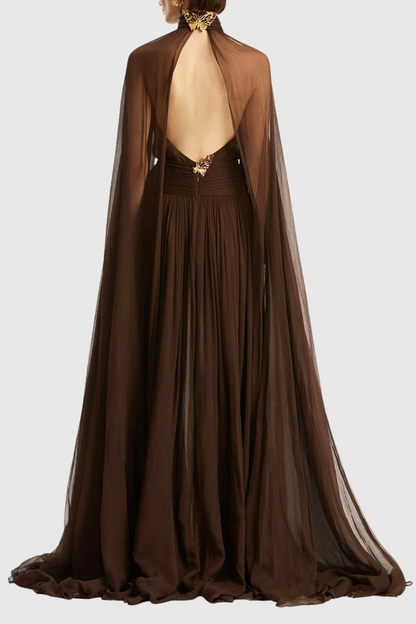 Sanna Cape Sleeve Ruched Maxi Dress