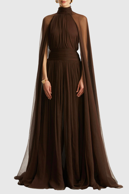 Sanna Cape Sleeve Ruched Maxi Dress