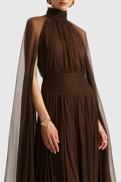 Sanna Cape Sleeve Ruched Maxi Dress