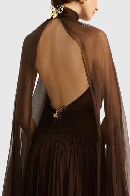 Sanna Cape Sleeve Ruched Maxi Dress