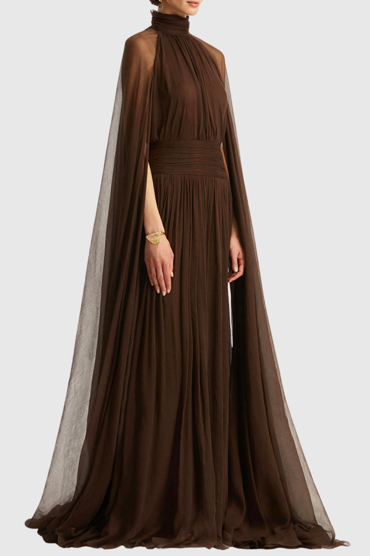 Sanna Cape Sleeve Ruched Maxi Dress