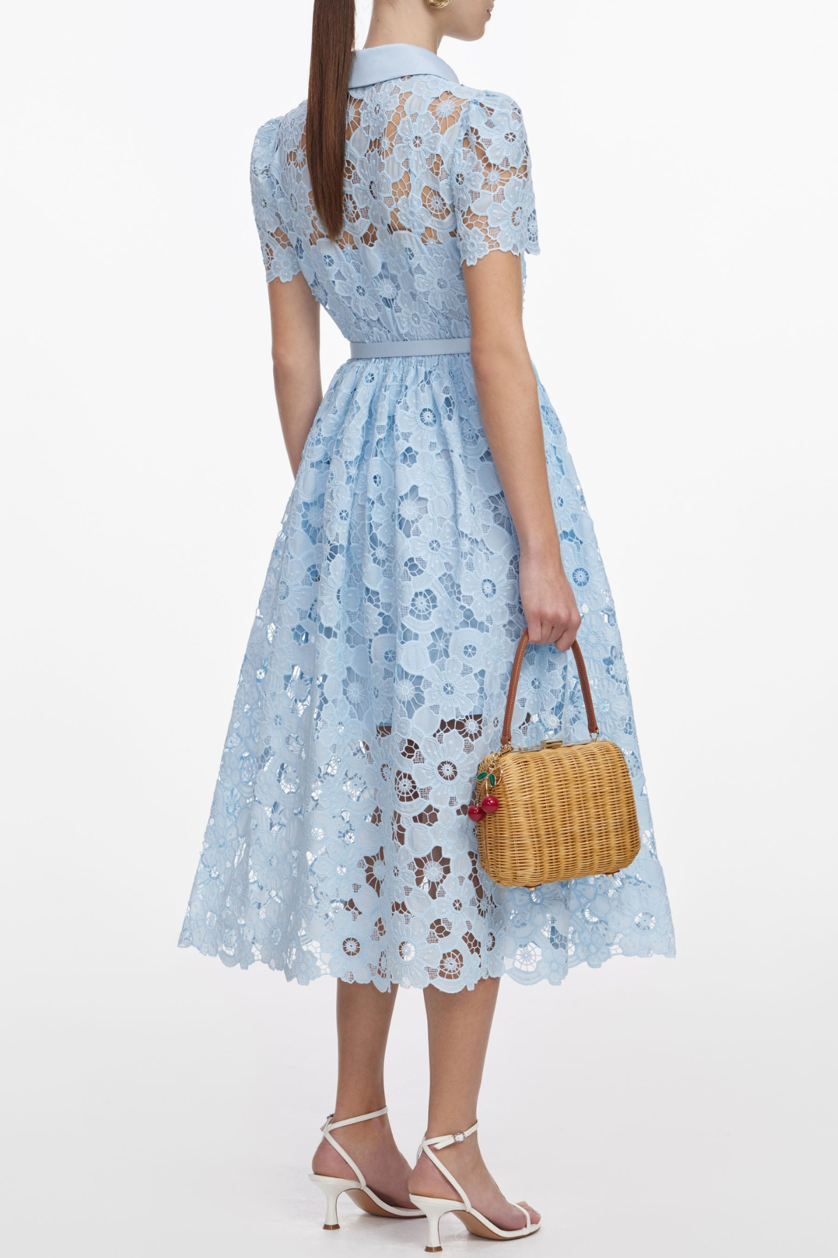 Santia Floral Lace Belted Midi Dress