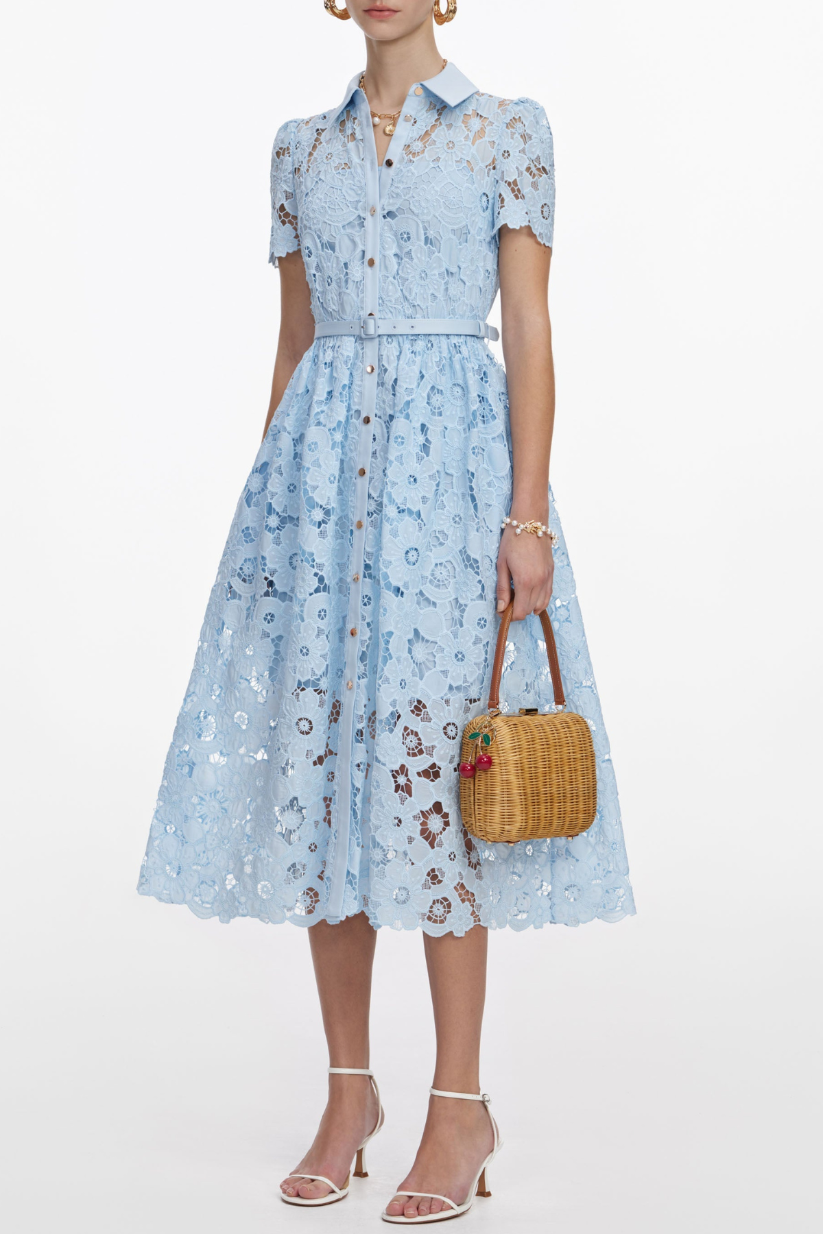 Santia Floral Lace Belted Midi Dress