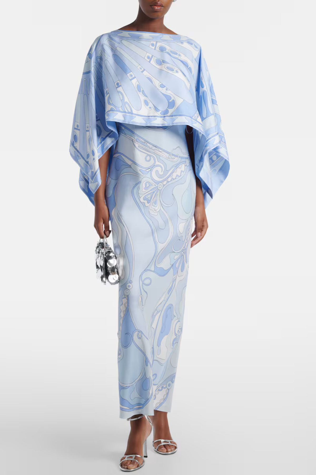 Sarpa Shawl Satin Maxi Dress - Blue