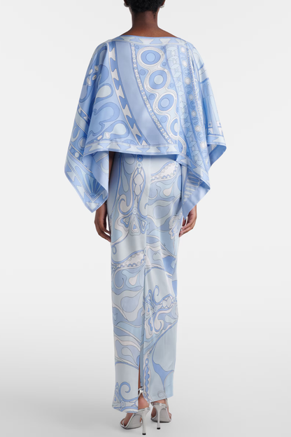 Sarpa Shawl Satin Maxi Dress - Blue