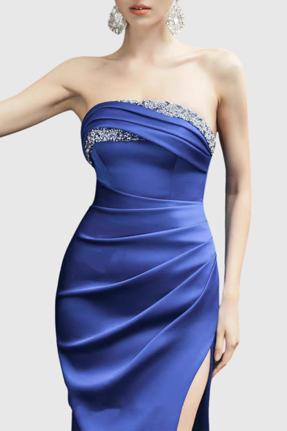 Saruko Crystal Embellished Strapless Ruched Maxi Dress