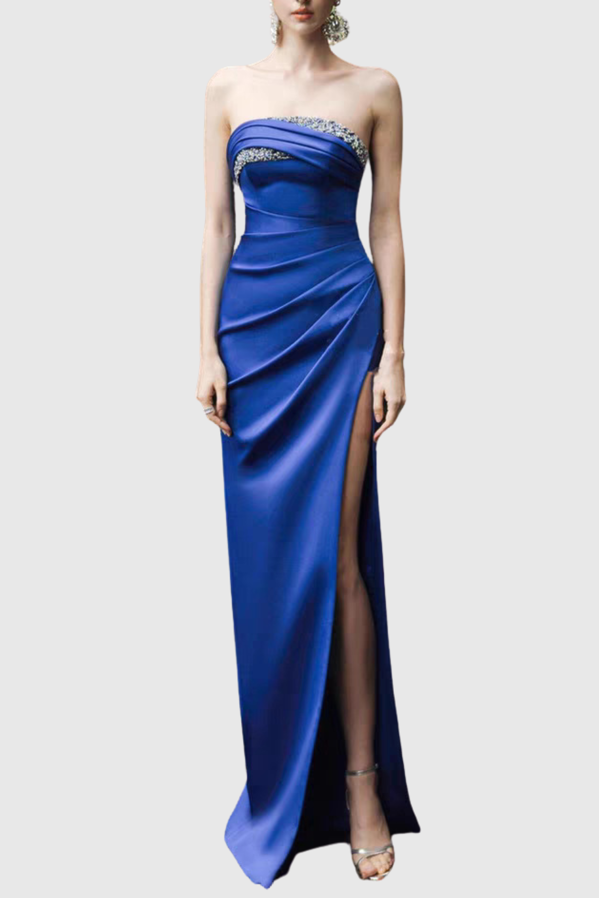 Saruko Crystal Embellished Strapless Ruched Maxi Dress