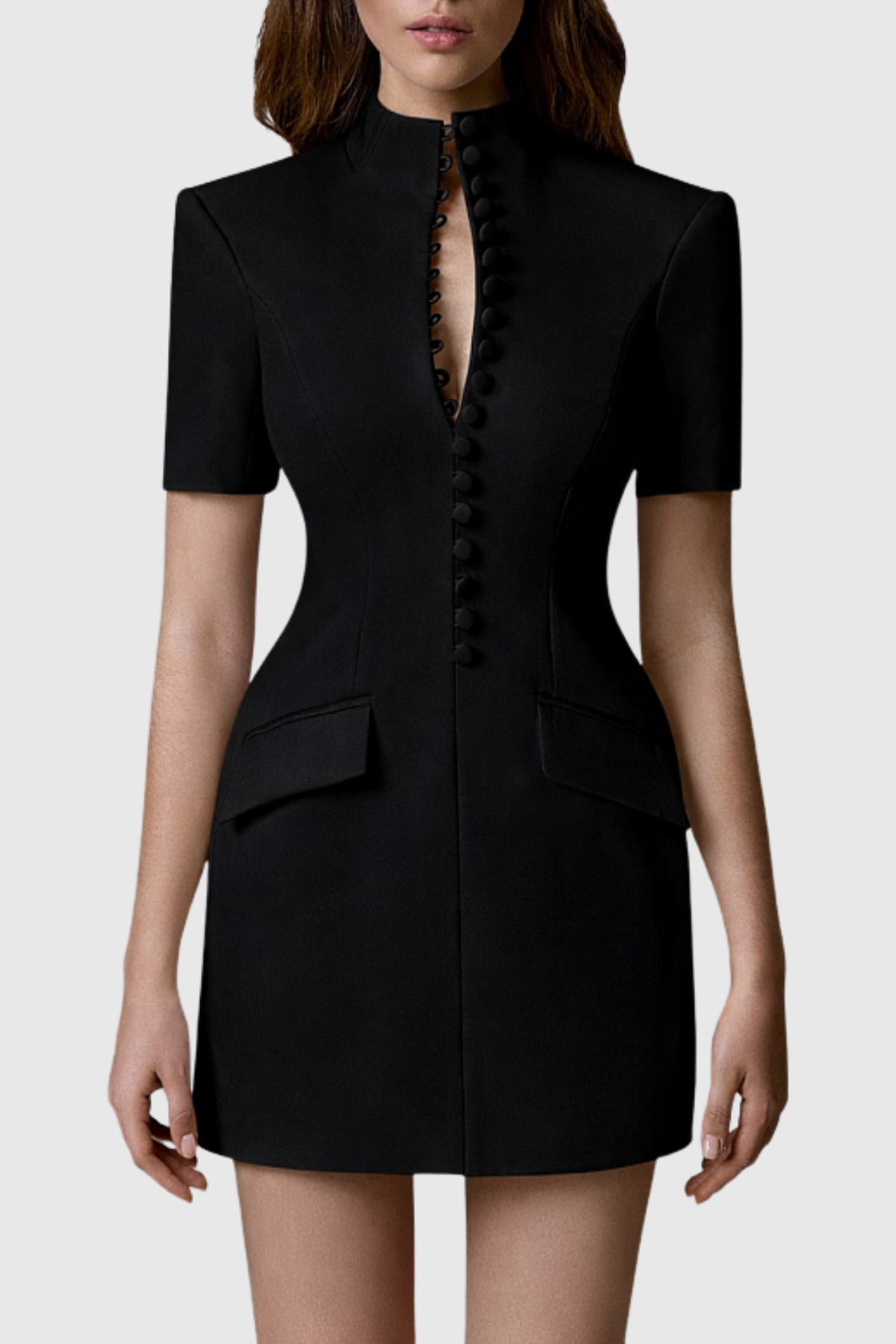 Savita Buttoned Mini Dress - Black