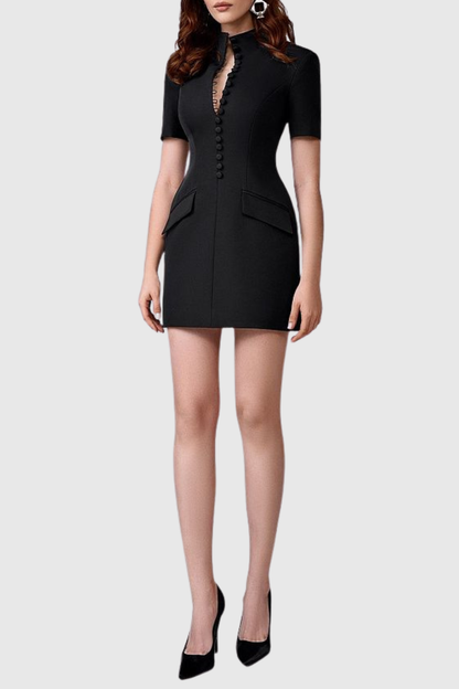 Savita Buttoned Mini Dress - Black