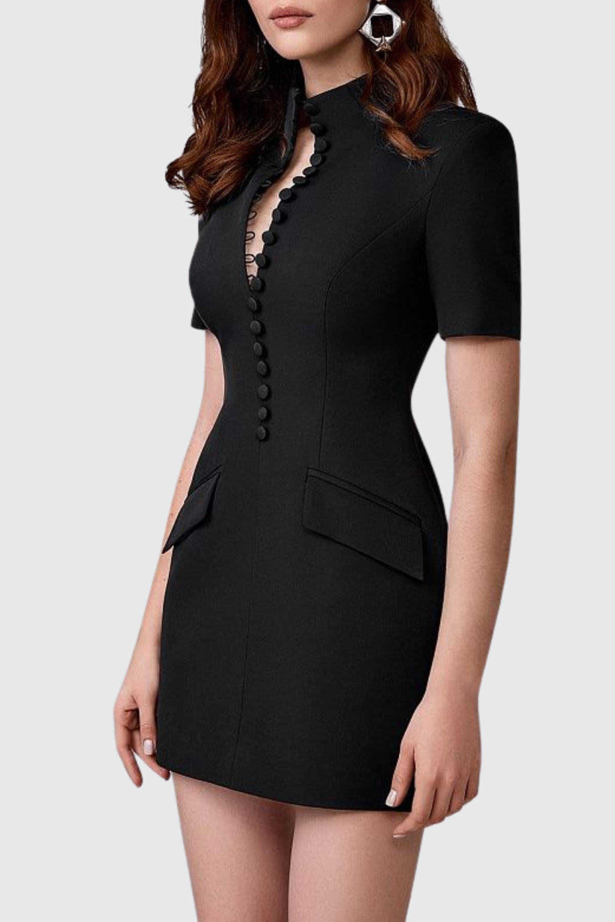 Savita Buttoned Mini Dress - Black