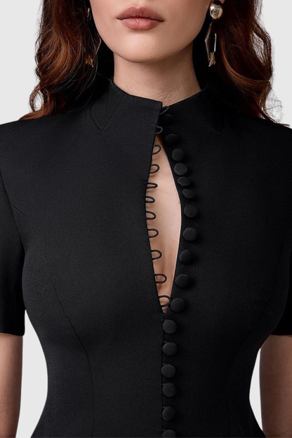 Savita Buttoned Mini Dress - Black