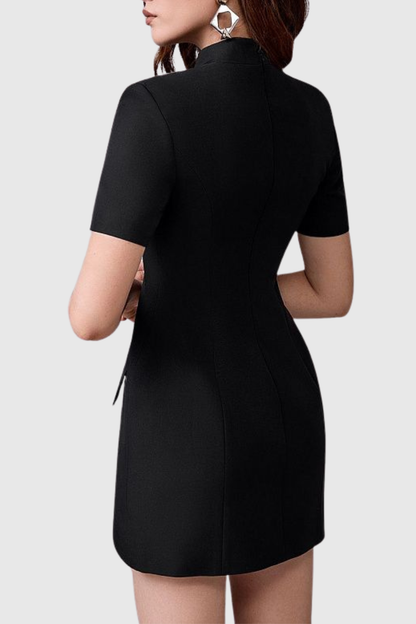 Savita Buttoned Mini Dress - Black