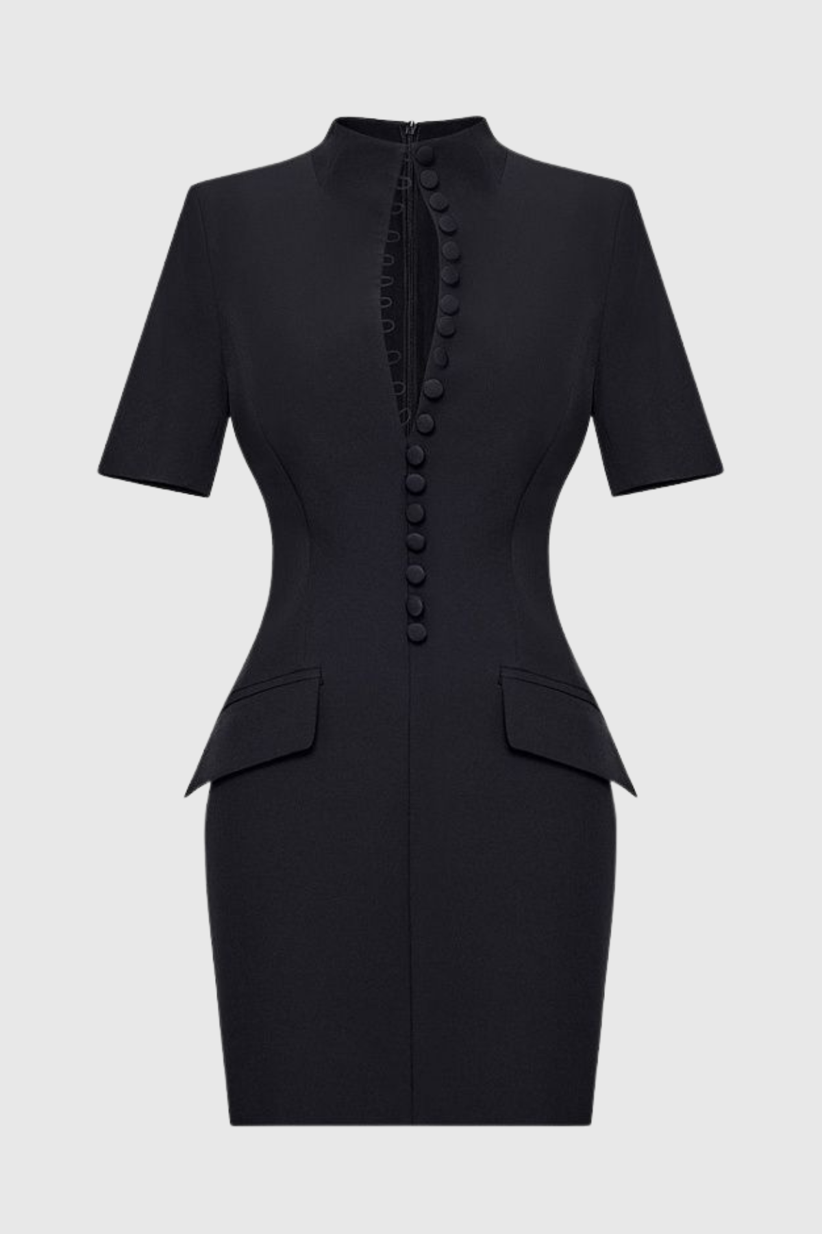 Savita Buttoned Mini Dress - Black