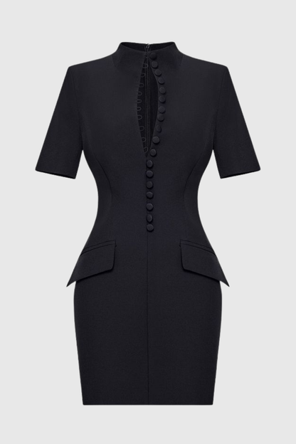 Savita Buttoned Mini Dress - Black